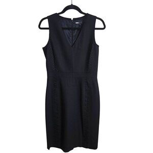 J. Crew 100% Wool Black VNeck Career Sheath Dress Crochet Inlay Detail Size 4T